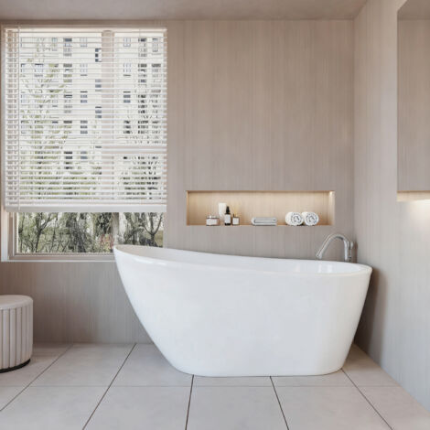 Vasca da Bagno a Isola Freestanding in Acrilico da 160x72x73 cm, Colore Bianco, Forma di Ovale Irregolare