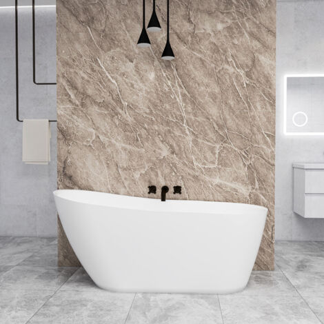 Vasca da Bagno a Isola 170x78x73 cm Vasca da Bagno Freestanding in Acrilico Bianco Ovale Irregolare
