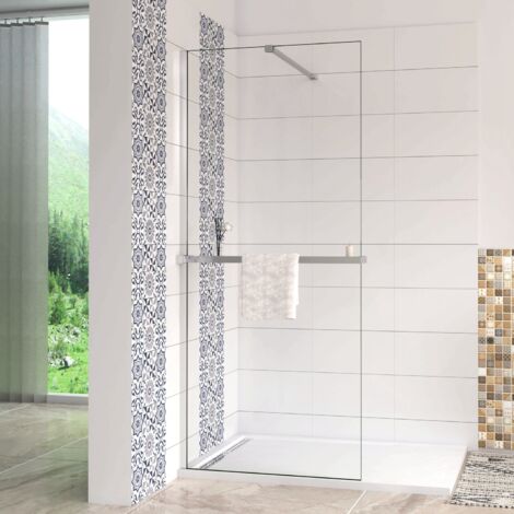 Box Doccia Walk In 120x190cm Vetro 8mm Anticalcare Trasparente Barra Stabilizzatrice da 90 cm Mensola Doccia 120cm
