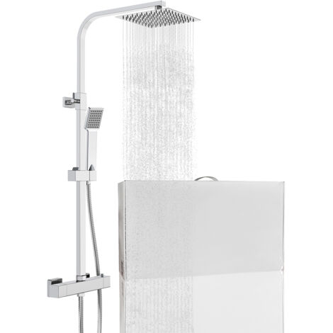 Colonna doccia con miscelatore termostatico, saliscendi doccia quadrato regolabile 73-115cm, cromo