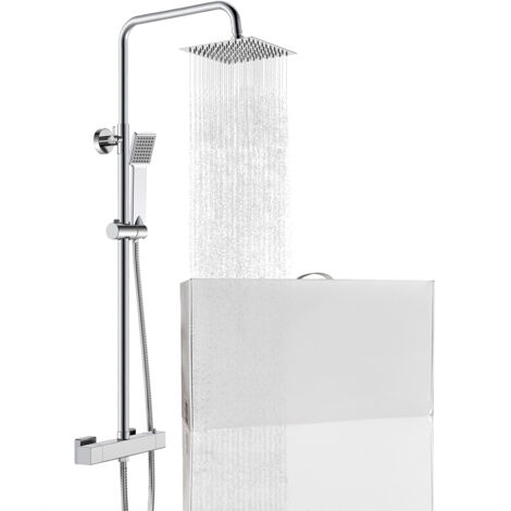 Colonna doccia con miscelatore termostatico, saliscendi doccia tondo regolabile 75-125cm, cromo