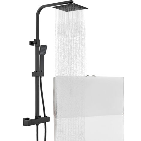 Colonna doccia con miscelatore termostatico, saliscendi doccia quadrato regolabile 73-115cm, nero