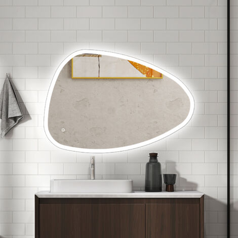 AICA Specchio da bagno forma irregolare 80x65cm con LED, Antiappannamento, 3 colori temperatura e luminosità regolabili, Funzione Memoria, IP44