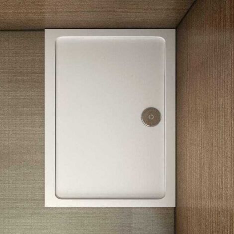 Piatto Doccia Rettangolare In Marmo Minerale e Resina Mista Ultra Sottile 3cm Bianco Lucido Antiscivolo Antibatterico 140x90cm