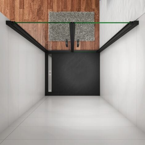Box Doccia Per Nicchia Doppia Porta Battente Saloon In Vetro 8 mm Temperato Trasparente Anticalcare Telaio Nero Opaco 80x200 cm