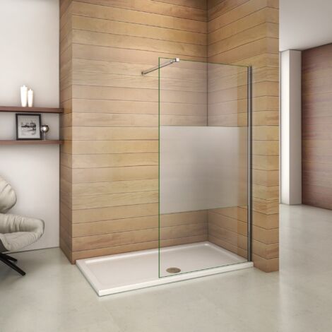Parete Doccia Vetro Temperato Anti-frantumi Opaco Fascia Centrale 8mm Fissa Con Barra Stabilizzatrice Regolabile 90x200cm