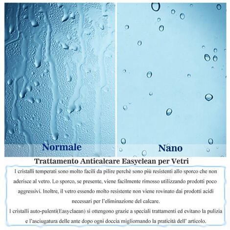 Parete Doccia Walk-in Con Barra Stabilizzatrice 140cm Vetro 6mm Temperato Anticalcare Misura 65x195cm