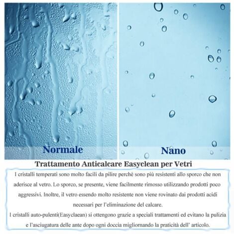 Walk In 200cm Parete Doccia  in Vetro da 8mm Temperato Trasparente Anticalcare larga 110cm