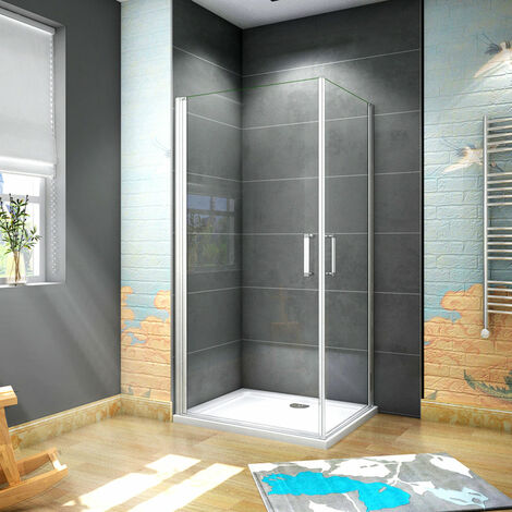 185 cm Box doccia Angolare Doppia Porta Battente Vetro Temperato 5 mm Trasparente Profilo Argento Opaco 80x80 cm
