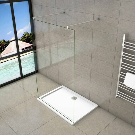 Parete Per Doccia Walk In Vetro 8mm Temperato Trasparente Anticalcare 90x200 cm con Doppia Barra Stabilizzatrice 70-120 cm Regolabile