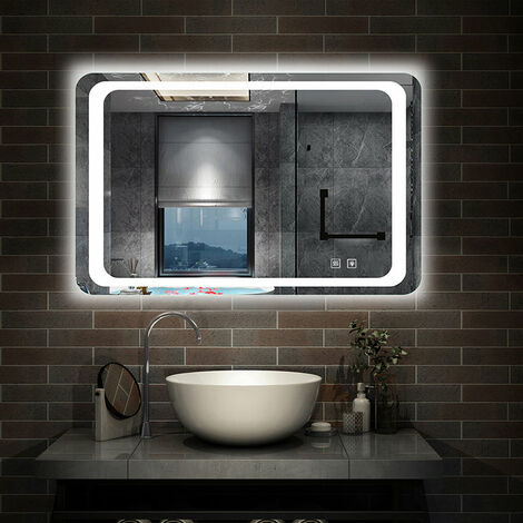 a risparmio energetico bianco freddo IP44 50 x 70 cm con illuminazione anti-appannamento specchio da parete con interruttore touch Specchio da bagno a LED 