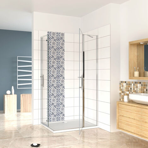 195 cm Box Doccia Angolare Porta Pieghevole 110 cm + Porta Battente 80 cm in Vetro 6 mm Temperato Anticalcare Trasparente Barra Stabilizzatrice e Telaio Cromo Lucido (1/5)
