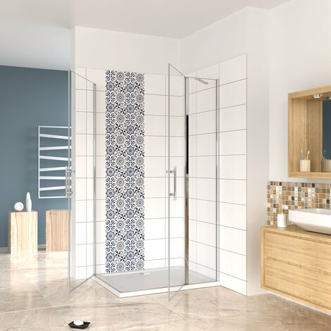 195 cm Box Doccia Angolare Doppia Porta Battente 100x120 cm in Vetro 6 mm Temperato Anticalcare Trasparente Barra Stabilizzatrice e Telaio Cromo Lucido (1/5)