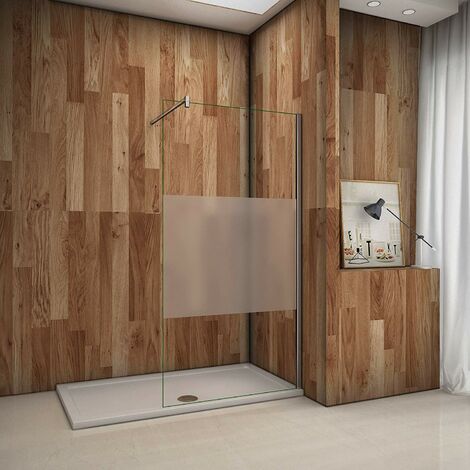 Parete Doccia Vetro Temperato Anti-frantumi Opaco Fascia Centrale 8mm Fissa Con Barra Stabilizzatrice Da 90 cm Tagliabile 120x200cm