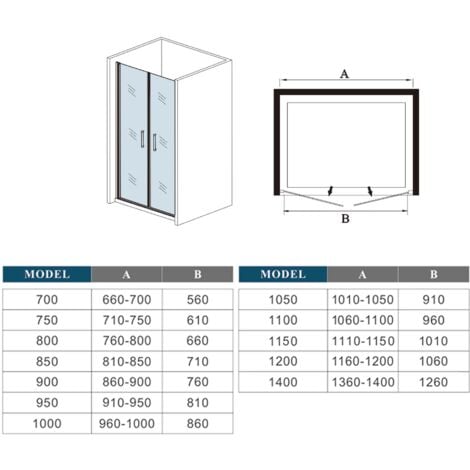185 cm Box doccia per Nicchia Porta Battente 2 Ante Saloon Vetro Temperato 5 mm Trasparente Profilo Argento Opaco 95 cm