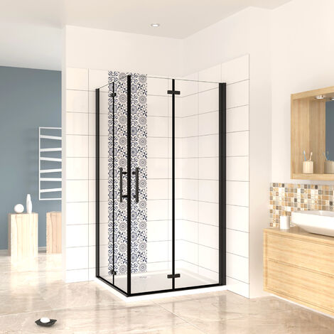 190cm Box Doccia Angolare Doppia Porta Battente Pieghevole 120x80cm in Vetro Temperato Trasparente 5 mm Anticalcare Telaio Nero Opaco