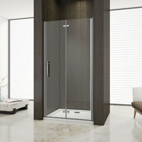 195 cm Porta Doccia Per Nicchia Battente e Pieghevole a Libro In Vetro Temperato Trasparente Anticalcare Da 6 mm larga 90cm