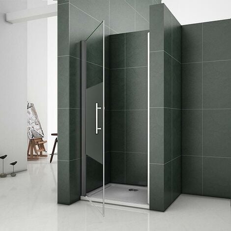 Box Doccia Per Nicchia Porta Battente Vetro Temperato 6mm Trasparente Anticalcare Fascia Satinata-Opaca 80x185 cm