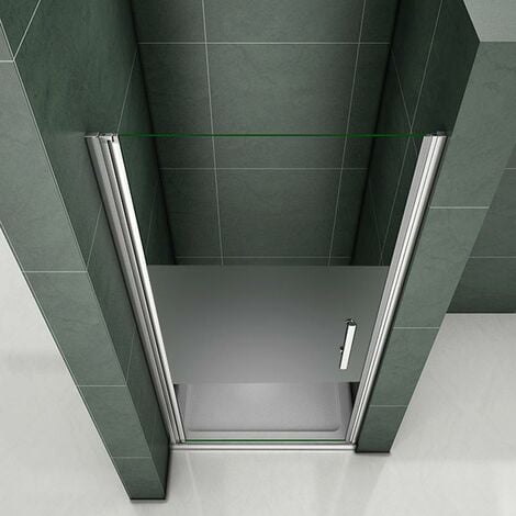 Box Doccia Per Nicchia Porta Battente Vetro Temperato 6mm Trasparente Anticalcare Fascia Satinata-Opaca 80x185 cm