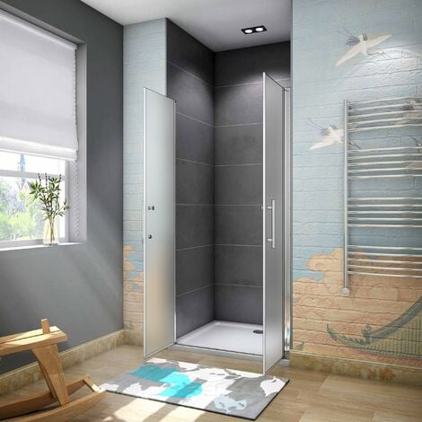 Box Doccia Per Nicchia Doppia Porta Battente Saloon In Vetro 6mm Temperato Opaco/Satinato Anticalcare 90x185cm