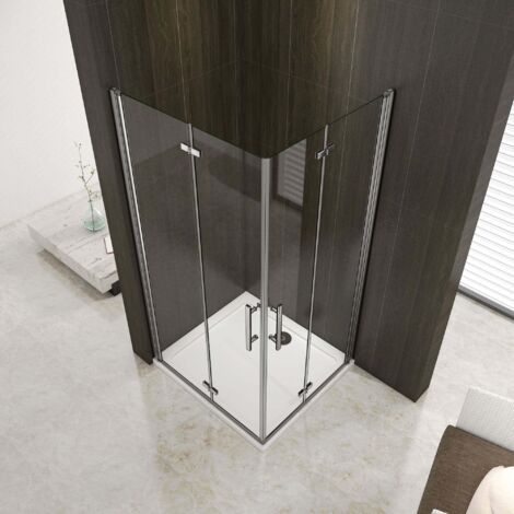 Box Doccia Angolare Due Porte Battente e Pieghevoli a Libro Vetro 6 mm Temperato Trasparente Anticalcare Telaio Cromato Lucido 76x70x195 cm