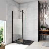 Walk in Doccia 140x200cm Due Pareti (100+40) Vetro 8 mm Temperato Anticalcare Antifrantumi Fascia Opaca Barra Stabilizzatrice 90 cm Nera Opaca