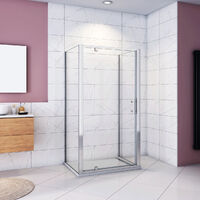 185cm Box Doccia a Tre Lati Porta Girevole Battente 90cm con Doppia Parete Fissa 76x76cm Vetro Temperato Trasparente 5 mm Profilo Cromo Lucido