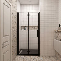 90x190 cm Porta Doccia per Nicchia Battente Pieghevole in Vetro Temperato Trasparente 5 mm Anticalcare Telaio Nero Opaco Piatto Doccia 80x90 cm incluso