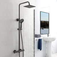 AICA Colonna Doccia con Miscelatore Termostatico Inox - Doccia Set con 8 pollici Soffione Quadrato e Doccetta a 3 getti Sistema Doccia - Altezza Regolabile 73CM-117CM Nero