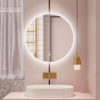 Aica 90x90cm Specchio da bagno a LED, Disappannamento, Funzione Memoria, Estetica Elegante