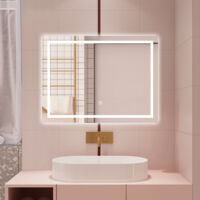 80 X 60 CM SPECCHIO DA BAGNO RETTANGOLARE A LED SPECCHIO DA TOELETTA SPECCHIO DA PARETE, LUCE BIANCA 6000K, ANTI-FOG, TOUCH