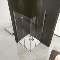 Box Doccia Angolare Due Porte Battente e Pieghevoli a Libro Vetro 6 mm Temperato Trasparente Anticalcare Telaio Cromato Lucido 80x80x195 cm