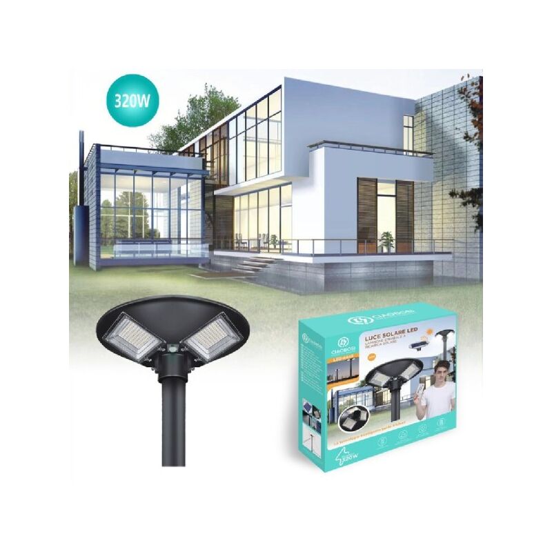 Faro a led 200 watt da esterno ricaricabile con pannello solare con  crepuscolare ip66 adatto per giardino cortile terra