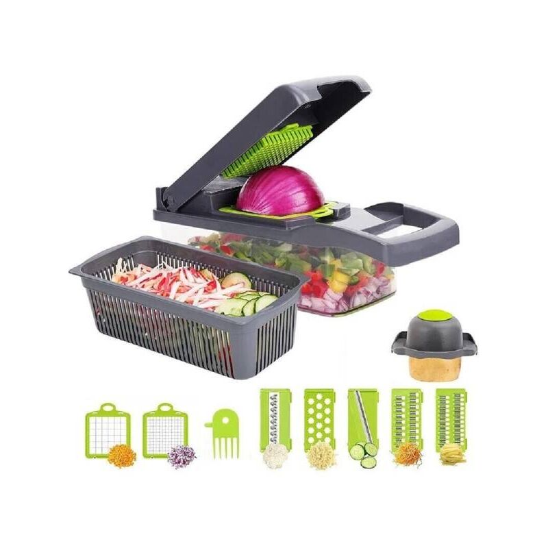 Trade Shop - Affettatrice Manuale Affetta Taglia Verdure 12 In 1 Mandolina  Con Contenitore