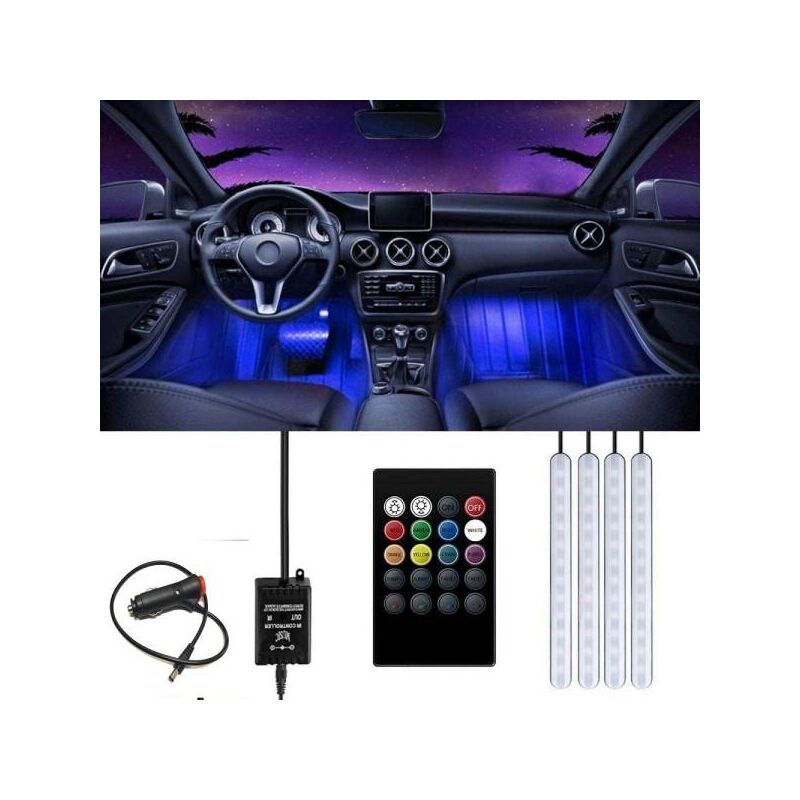 STRISCIA AUTO 48 LED RGB 4 BARRE 8 COLORI MODALITÀ MUSICA TELECOMANDO