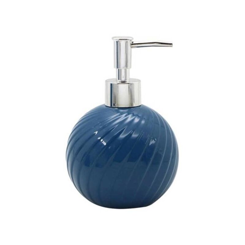 Trade Shop - Dispenser Porta Sapone Liquido Sferico In Ceramica Rigata Blu  Arredo Bagno 79954