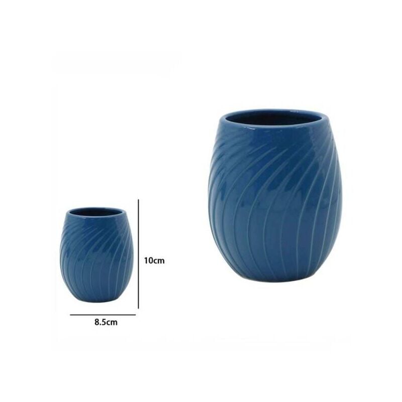 Trade Shop - Bicchiere Porta Spazzolini In Ceramica Rigata Blu Accessori  Arredo Bagno 79955
