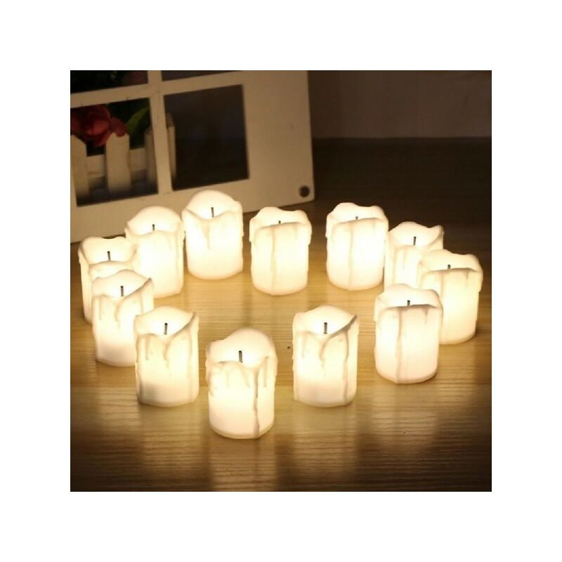 Trade Shop - Set 12 Candele In Finta Cera Con Luce Led Effetto Fiamma  Lumini Per Decorazione