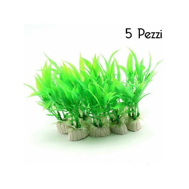 Trade Shop - Set 5 Pianta 12 Cm Piantina Artificiale Per Acquario Piante  Finte Plastica Verde