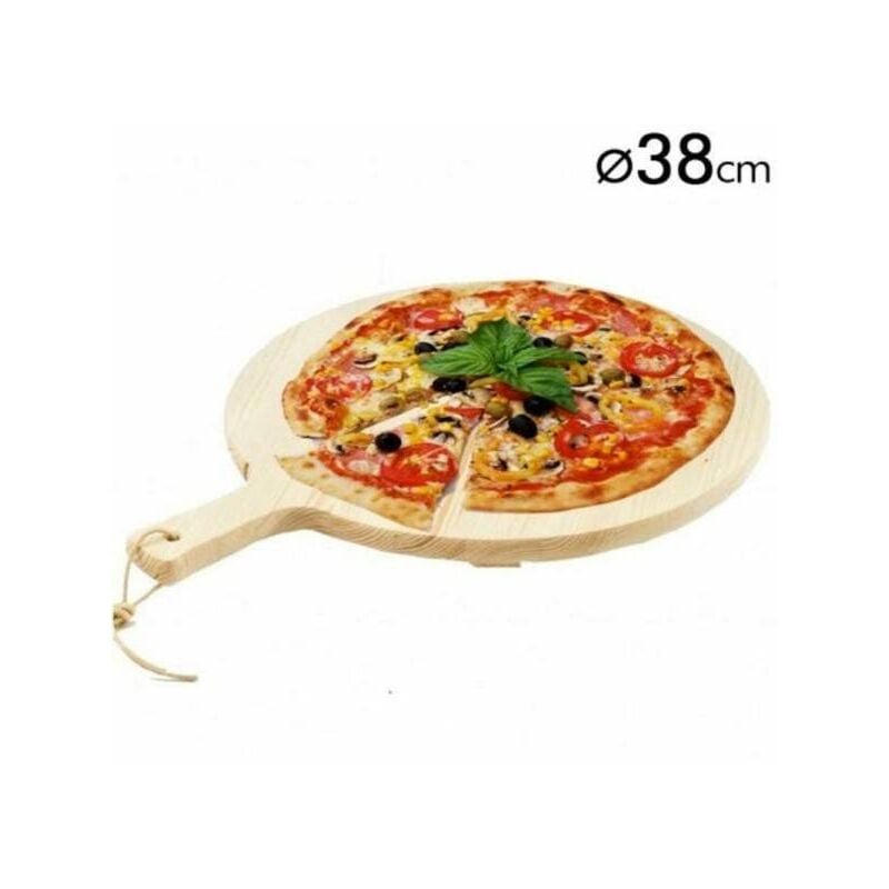 Trade Shop - Tagliere Per Pizza Rotondo 38 Cm In Legno Di Abete Con Manico  Affettati Cucina
