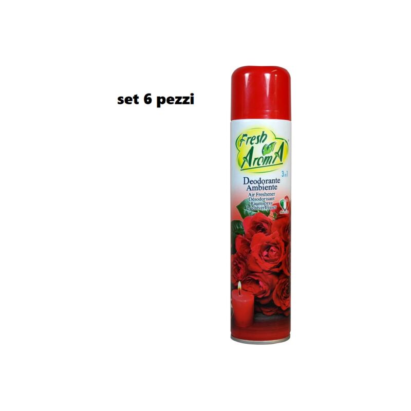 Trade Shop - Set 6 Pz Deodorante Per Ambiente Spray Profumo Casa Fresco 300  Ml Rose Rosse