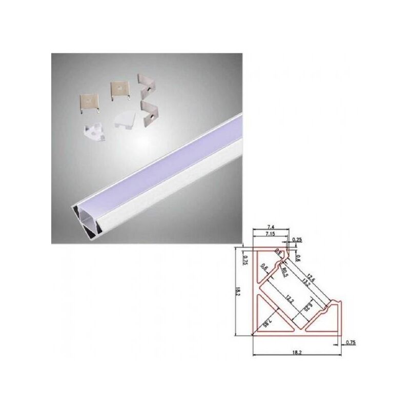 Trade Shop - Profilo In Alluminio Da 2mt Angolare Copertura Opaca Per Strip Led  Strisce Al-06