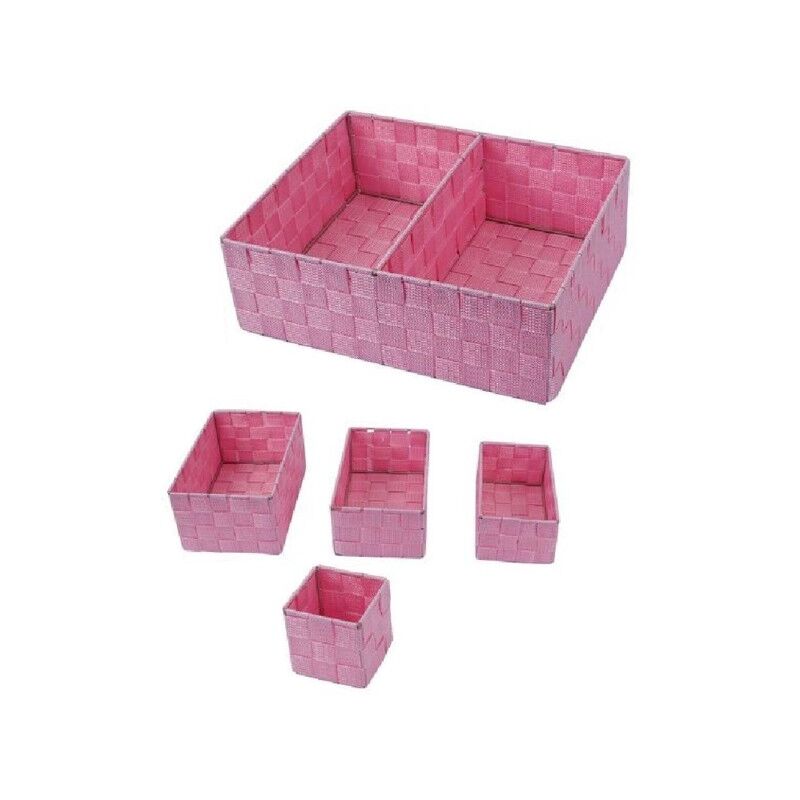 3CESTINI TESSUTO SCATOLE ORGANIZER BAGNO PORTAOGETTI BAGNOSCHIUMA ROSA