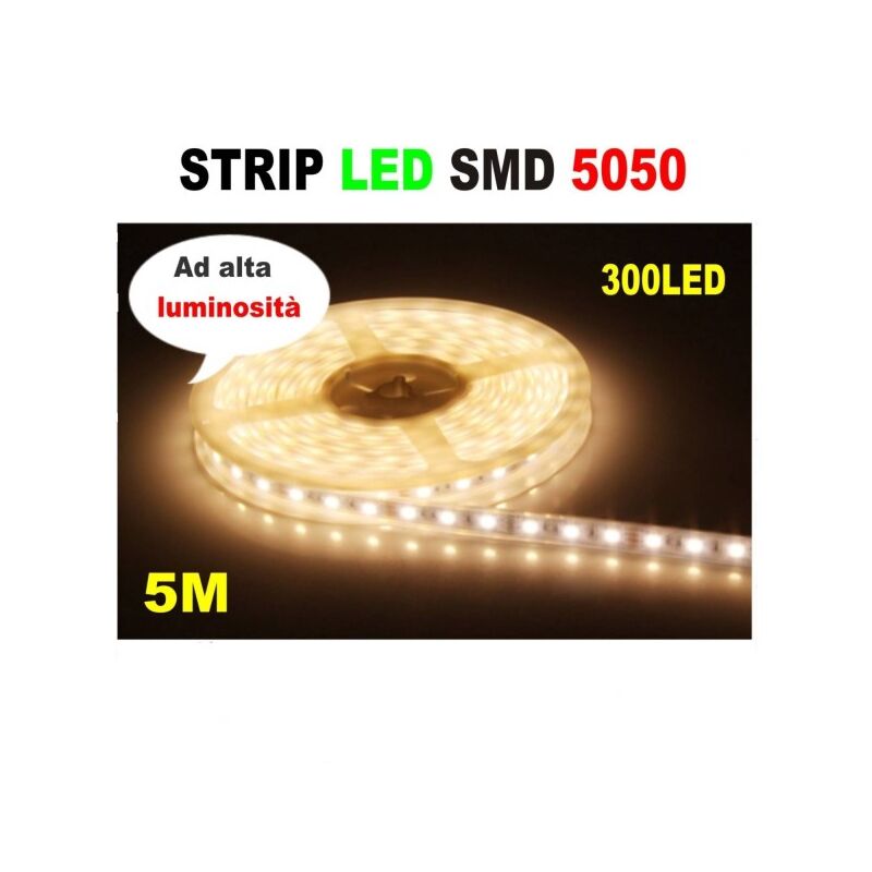 Trade Shop - Striscia Strip Led Resistente All'acqua - 5 Metri - Smd5050  Bianco Caldo - 300 L -1