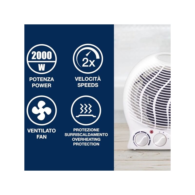 Avilia Eco Termoventilatore Stufetta Caldobagno 2000W - Basso Consumo, Maniglia in Tessuto, 2 Regolazioni, Protezione Antisurriscaldamento