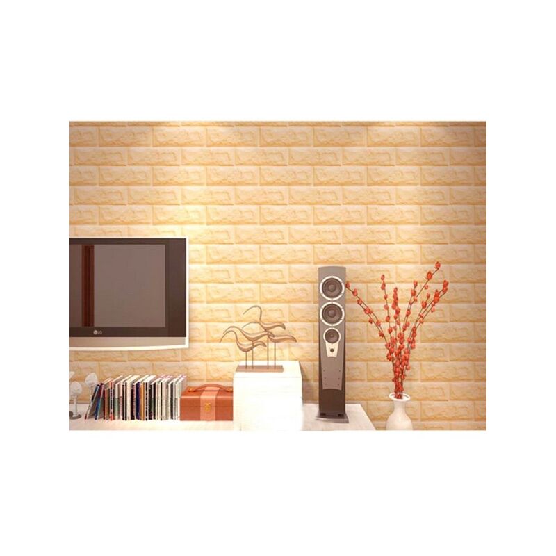 Trade Shop - Pannello Adesivo Per Decorazione Parete Effetto Pietra Muro 70  X 60 Cm Beige