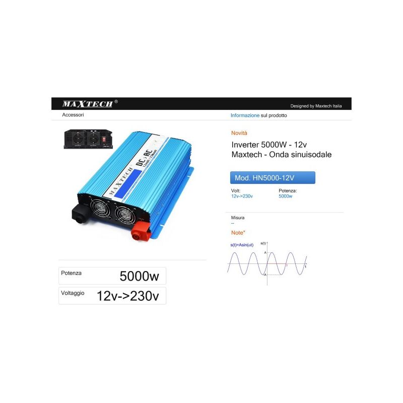 Trade Shop - Inverter Di Potenza 5000 Watt Onda Sinusoidale Da 12v