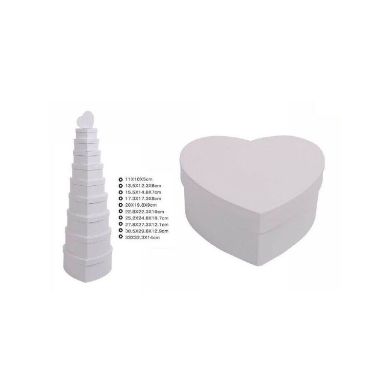 Trade Shop - Set 10pz Scatole Box Per Regali Varie Misure Matrioska Forma  Cuore Bianco 71960