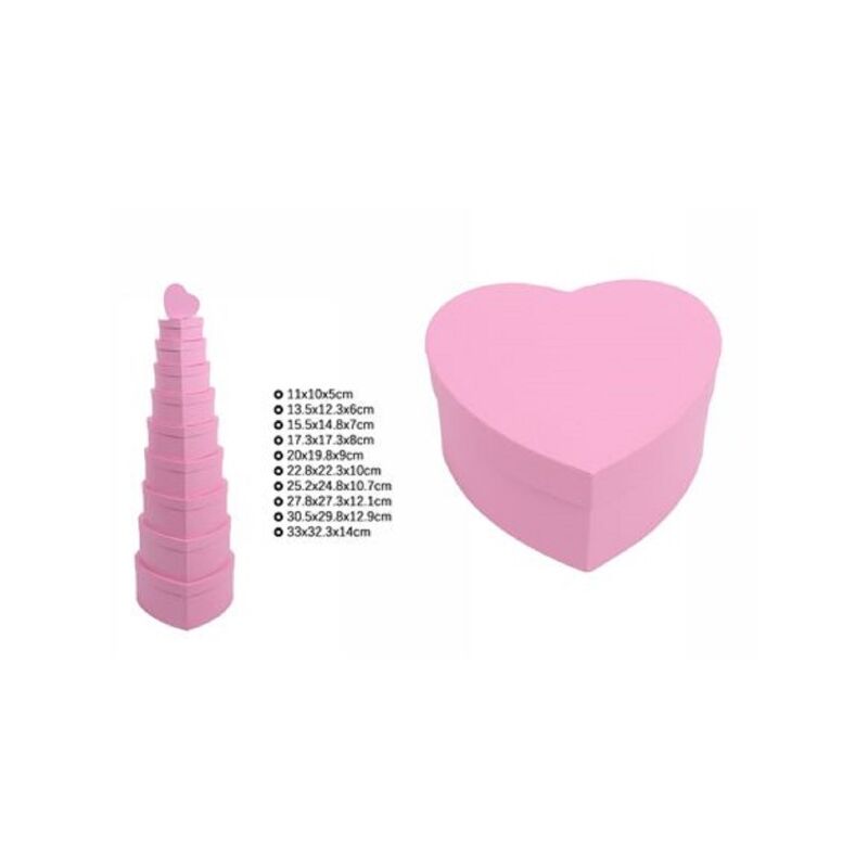 Trade Shop - Set 10 Pz Scatole Box Per Regali Varie Misure Matrioska Forma  Cuore Rosa 71958