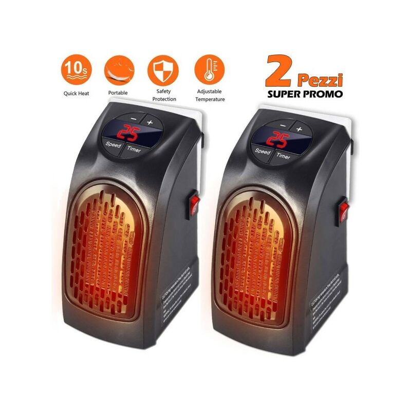 Trade Shop - Set 2 Pezzi Stufa Elettrica 400w Riscaldamento